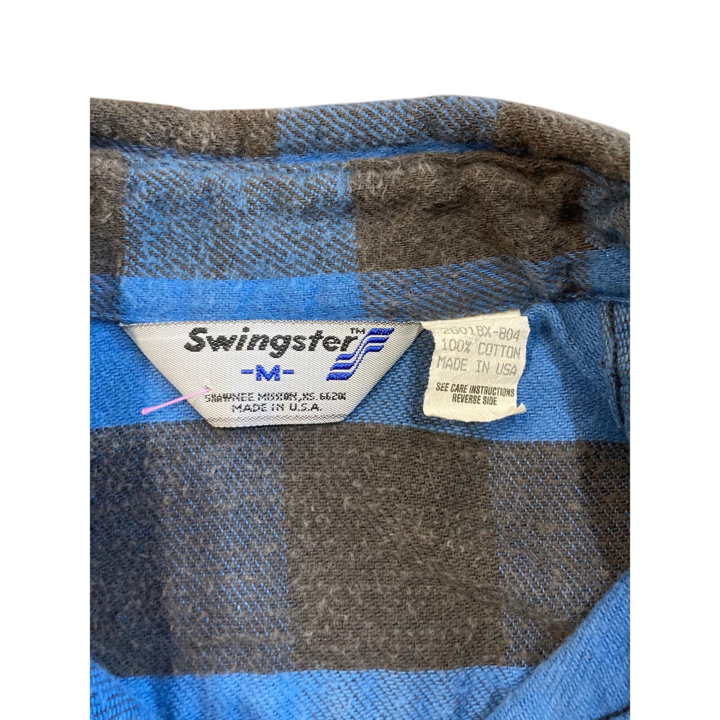 Vintage Swingster Flannel Made in USA Black Blue size Medium