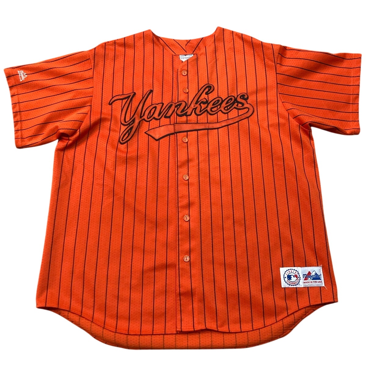 Vintage Yankees Majestic MLB Orange Halloween Jersey Rare XXL