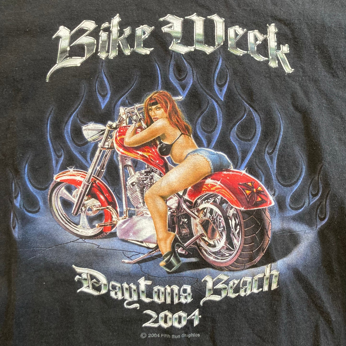 Vintage 2001 Daytona Bike Week Chrome Flames T Shirt Medium